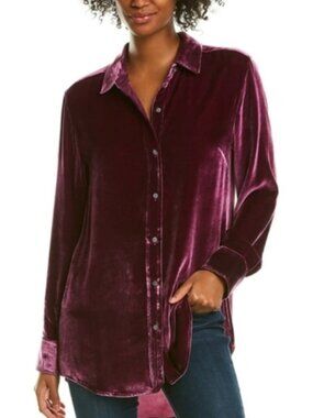 Tommy Bahama Deep Purple Velvet Button-Up Long Sleeve Top Whimsigoth Witchy M